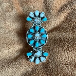 Stamped Sterling Silver Turquoise and Wild Horse Adjustable Ring